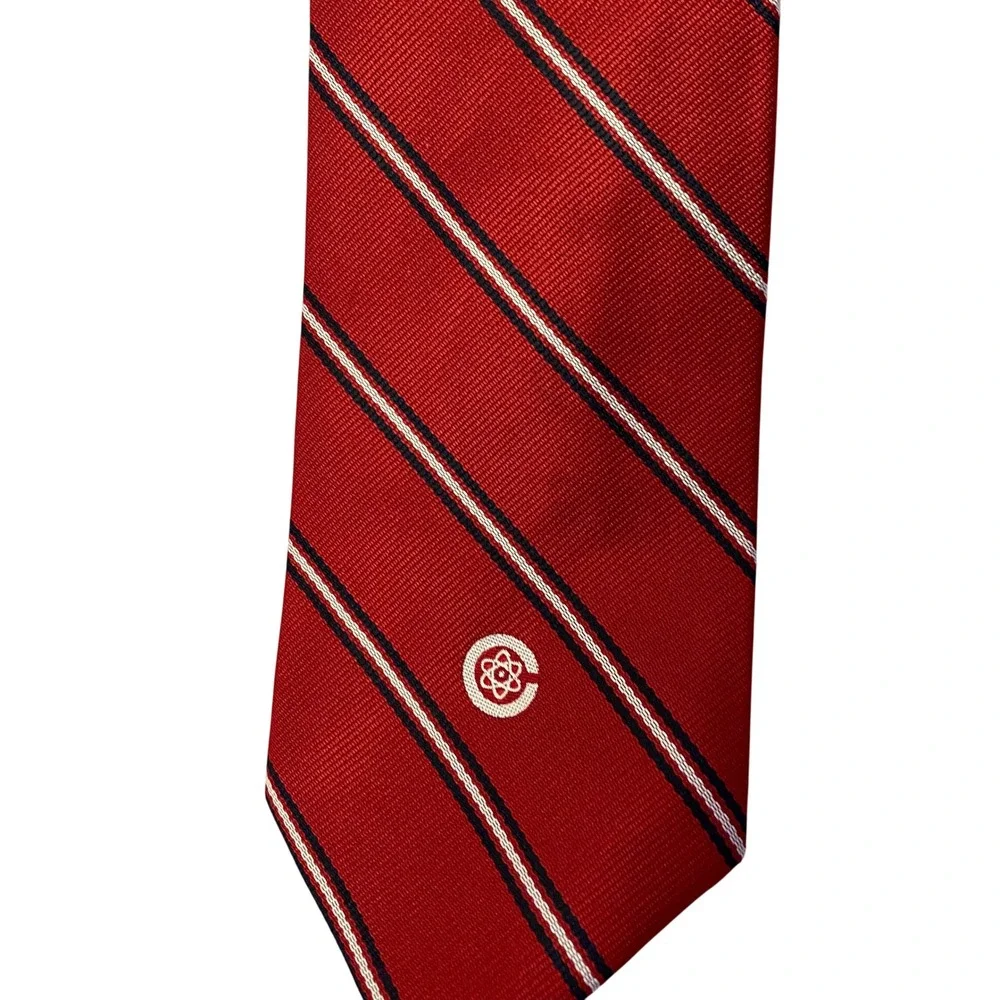 The Competitor Necktie Mens OS Red Excellent‎ Striped Atomic Logo USA Made